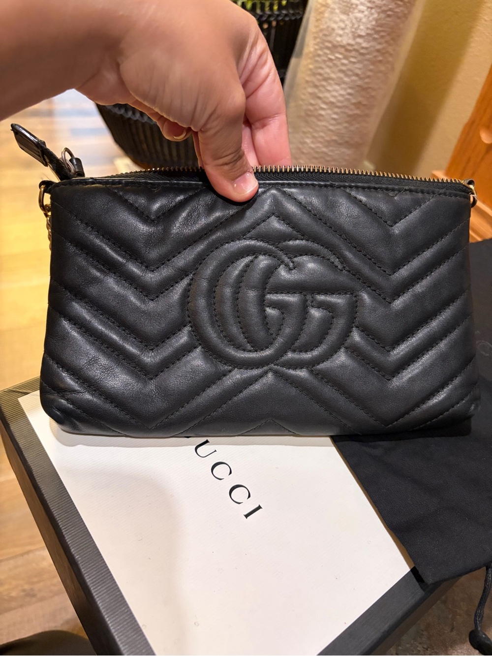 Gucci Black Chevron Quilted Leather Crossbody with Gold Hardware - Picture 15 of 16